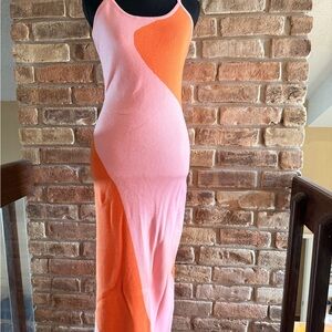 Colorblock Pink and Orange Maxi Dress